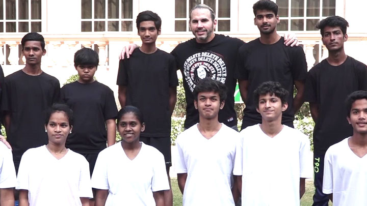 WWE Superstar Matt Hardy playing football with children from special Olympics Bharat In Mumbai