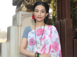 Amrita Rao snapped during a shoot dressed as Meenatai Thackeray for the film Thackeray
