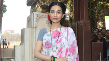 Amrita Rao snapped during a shoot dressed as Meenatai Thackeray for the film Thackeray