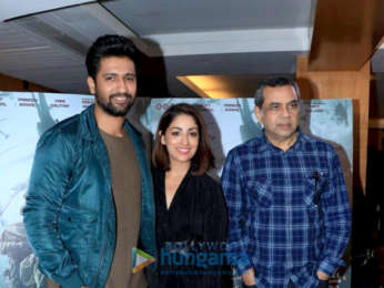 Vicky Kaushal, Yami Gautam and Paresh Rawal snapped promoting Uri in Juhu