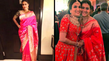 Uh, nothing much! Kajol Devgan’s pretty pink saree is just for INR 47,650/- from Soundarya Rajinikanth’s wedding!