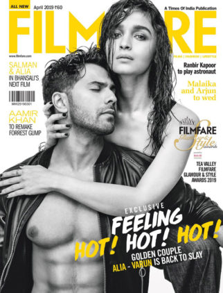 Varun Dhawan and Alia Bhatt on the cover of Filmfare, Apr 2019