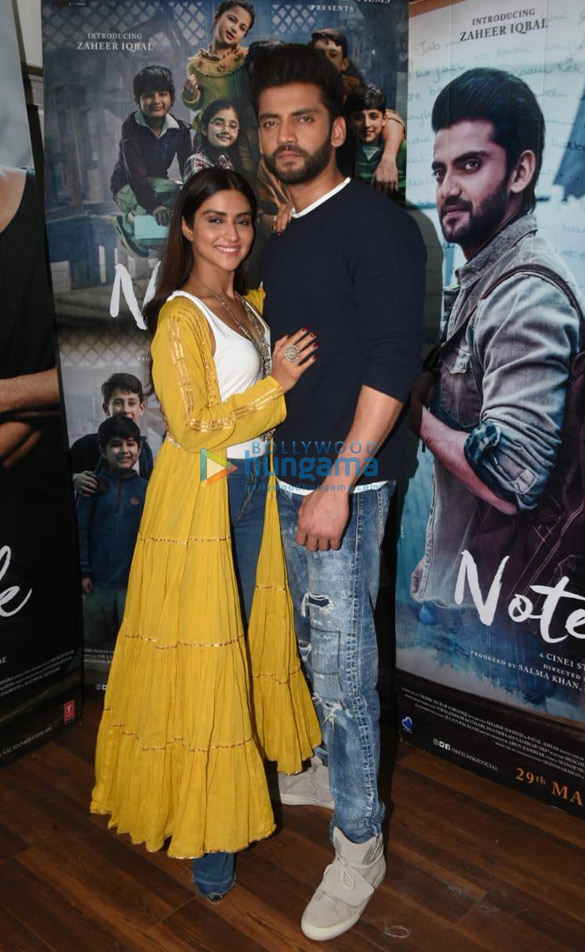 Pranutan Bahl and Zaheer Iqbal snapped during promotions of Notebook in Mumbai