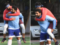 Abhishek Bachchan gives Ranbir Kapoor a piggyback ride during football match (See photos)