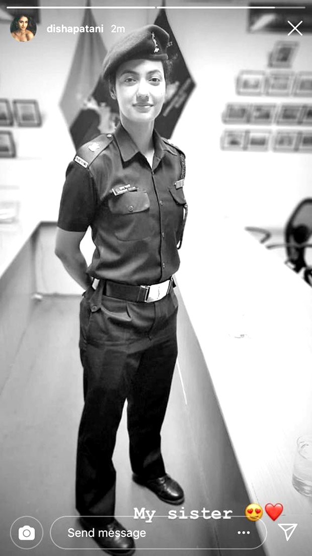 Disha Patani is both proud and thrilled as she shares a picture of her sister in uniform