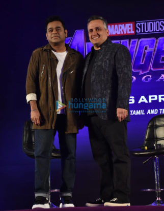 Joe Russo and A.R. Rahman launch the Marvel Anthem at the Avengers: Endgame event