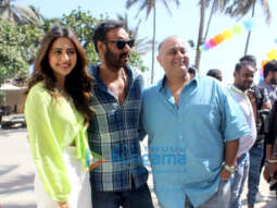 Ajay Devgn, Rakul Preet and Akiv Ali snapped during media interactions for De De Pyaar De at Sun N Sand in Juhu