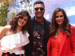 Vicky Kaushal and Taapsee Pannu snapped with Neha Dhupia on the sets of BFFs with Vogue season 3