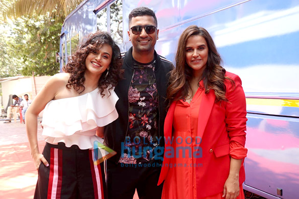 vicky kaushal and taapsee pannu snapped with neha dhupia on the sets of bffs with vogue season 3 4