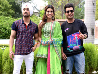 Photos: Kriti Sanon, Diljit Dosanjh and Varun Sharma snapped during ‘Arjun Patiala’ promotions at Imperial Hotel, New Delhi