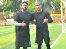 Ranbir Kapoor and Arjun Kapoor snapped during a football match