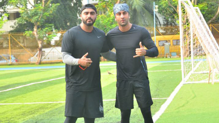 Ranbir Kapoor and Arjun Kapoor snapped during a football match