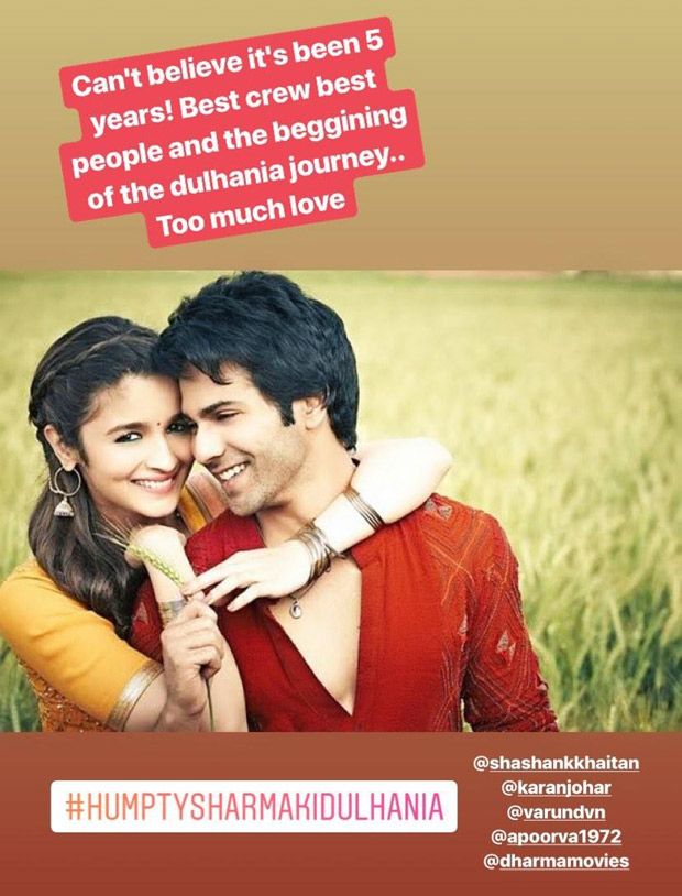 Humpty Sharma Ki Dulhania: Varun Dhawan and Alia Bhatt celebrate 5 years of the film’s release! Humpty Sharma Ki Dulhania: Varun Dhawan and Alia Bhatt celebrate 5 years of the film’s release!