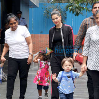 Photos: Sunny Leone snapped with her kids at play school in Juhu