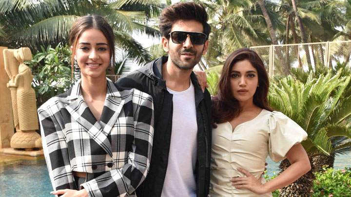 Ananya Panday, Kartik Aaryan and Bhumi Pednekar snapped during Pati Patni Aur Woh promotions