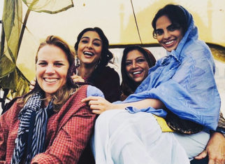 Tabu poses happily with director Mira Nair as she wraps the shoot of A Suitable Boy