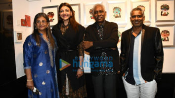 Photos: Kajal Aggarwal snapped at Studio 3 Art Gallery‘s Divine Intervention by artist G. Subramanian and P. Gnana