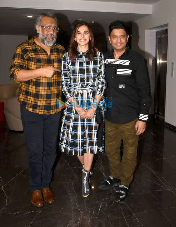 photos taapsee pannu anubhav sinha and bhushan kumar spotted at the trailer preview of thappad 1