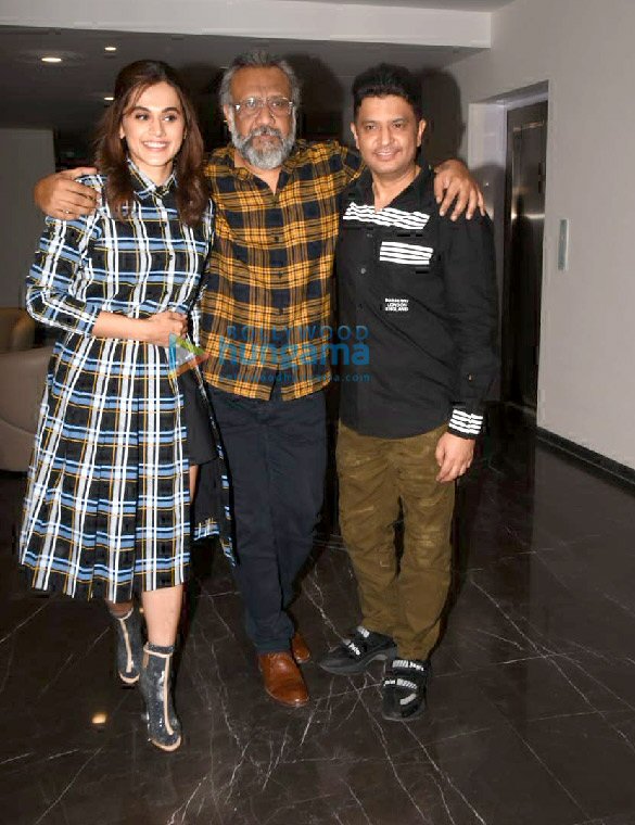 photos taapsee pannu anubhav sinha and bhushan kumar spotted at the trailer preview of thappad 2
