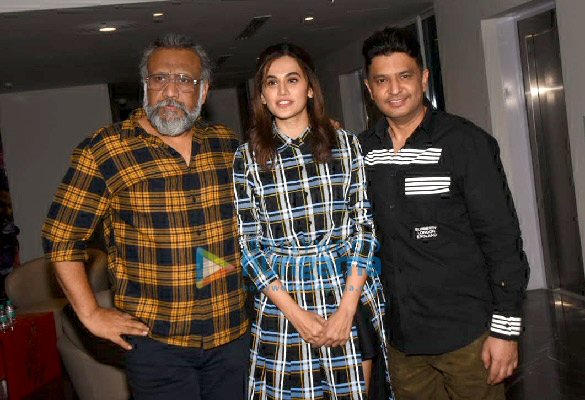 photos taapsee pannu anubhav sinha and bhushan kumar spotted at the trailer preview of thappad 3