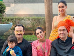 Saif Ali Khan, Kareena Kapoor Khan, Taimur, Karisma Kapoor and Randhir Kapoor strike a pose for family portrait at Armaan Jain and Anissa Malhotra’s wedding