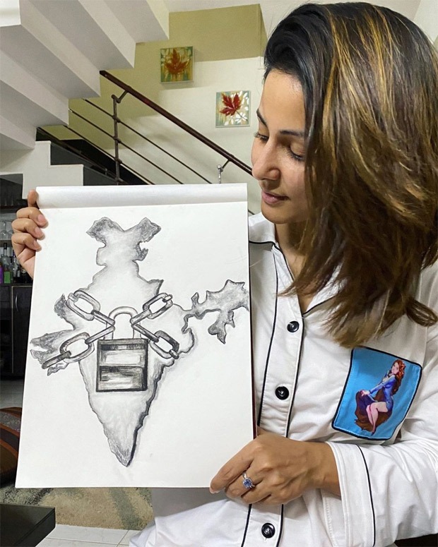 Amid nationwide lock-down, Hina Khan sketches the present situation of the country