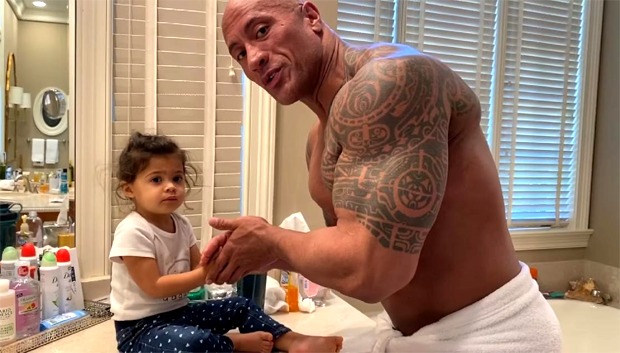 Dwayne Johnson helps his daughter Tiana wash her hands, raps 'You're Welcome' from Moana for her