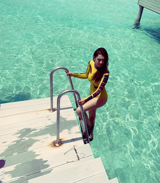 Hansika Motwani dons yellow swimsuit as she reminisces about her Maldives trip 