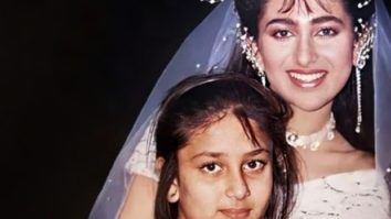 Karisma Kapoor dressed as a bride poses with Kareena Kapoor in this childhood picture 