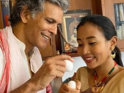 On the occasion of Rongali Bihu, Milind Soman indulges in egg fight with wife
