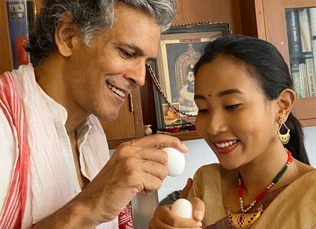 On the occasion of Rongali Bihu, Milind Soman indulges in egg fight with wife