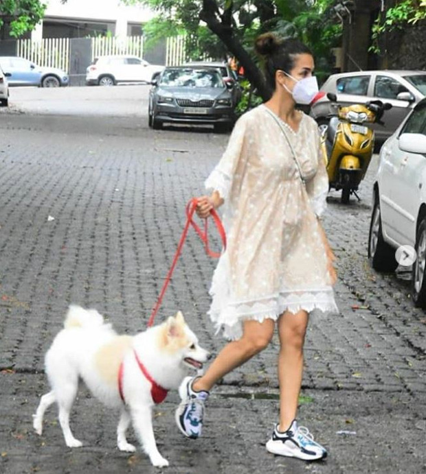 IN PICS: Malaika Arora steps out for a walk with her pet dog Casper