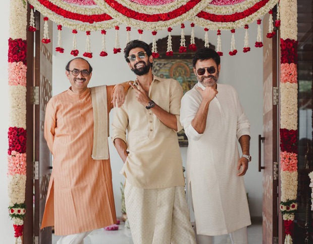 Rana Daggubati strikes a pose with father Suresh Babu and uncle Venkatesh ahead of his marriage with Miheeka Bajaj 