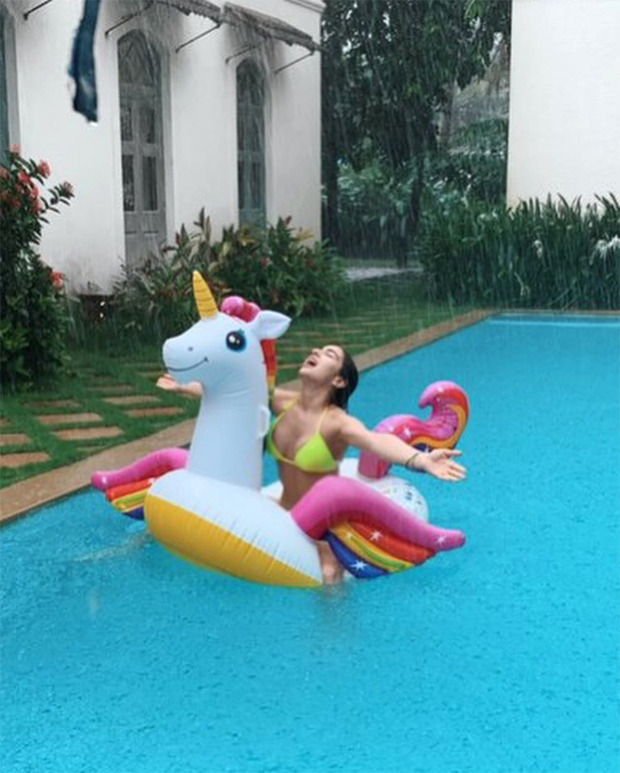 Sara Ali Khan sets the internet ablaze with her neon bikini pictures while swimming during rains