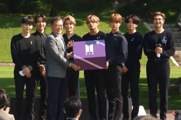 BTS meets South Korea's President Moon Jae In at Blue House to give a speech during National Youth Day