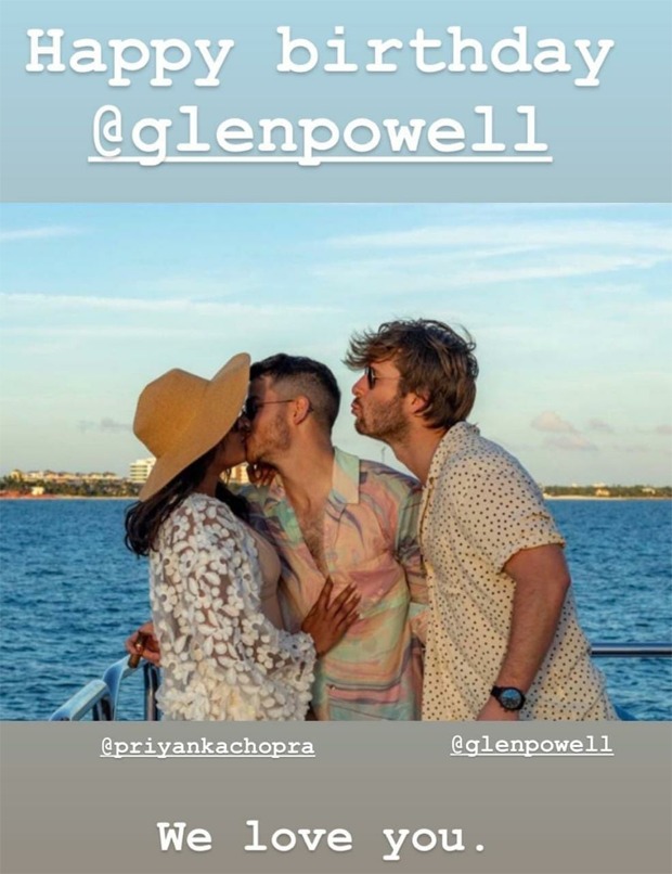 Glen Powell is third-wheeling as Nick Jonas kisses Priyanka Chopra in the latest picture Glen Powell is third-wheeling as Nick Jonas kisses Priyanka Chopra in the latest picture