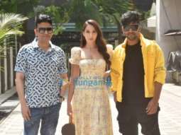 Photos: Bhushan Kumar, Nora Fatehi and Guru Randhawa get clicked during the promotions of their upcoming T-Series song Naach Meri Rani