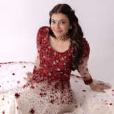 Kajal Aggarwal looks ethereal in red and ivory custom-made Varun Bahl couture for Radha Krishna pre-wedding satsang