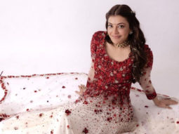 Kajal Aggarwal looks ethereal in red and ivory custom-made Varun Bahl couture for Radha Krishna pre-wedding satsang