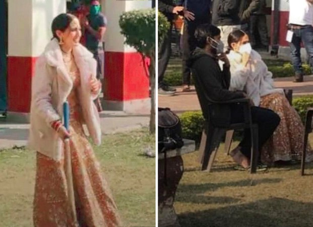 LEAKED PHOTOS: Sara Ali Khan chats with Dhanush, sports traditional lehenga on the sets of Atrangi Re as she plays cricket