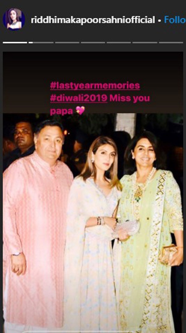 Riddhima Kapoor Sahni shares a photo of Rishi Kapoor and her daughter Samara, misses her father this Diwali 