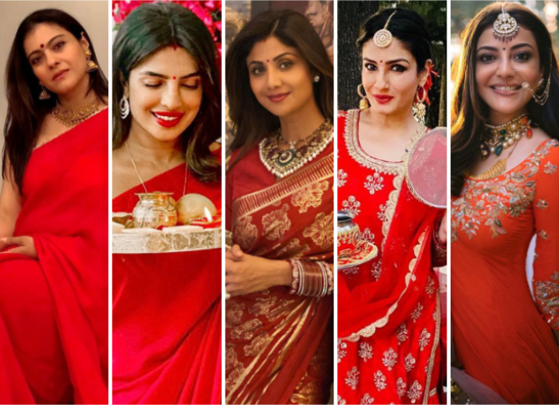 STYLE FILE! It was a red affair for Kajol, Priyanka Chopra, Shilpa Shetty, Raveena Tandon; newly married Kajal Aggarwal looked exquisite celebrating her first Karwa Chauth