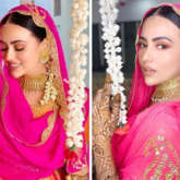Sana Khan ditches the traditional yellow-green combination, opts for a stunning pink-orange contrast for her Mehendi function