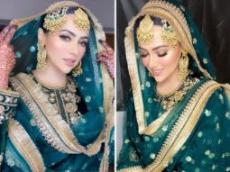 Sana Khan’s teal green and golden gharara is a must-add in your trousseau