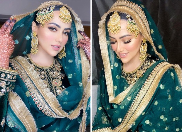 Sana Khan’s teal green and golden gharara is a must-add in your trousseau