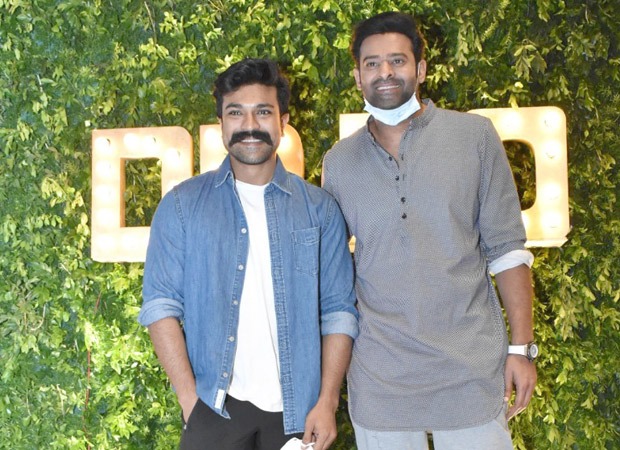 Prabhas and Ram Charan strike a pose together at producer Dil Raju's 50th birthday party