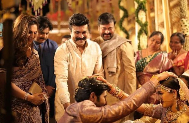 Inside pictures from NisChay wedding; Allu Arjun, Chiranjeevi, Pawan Kalyan, Ram Charan pose with the newly weds