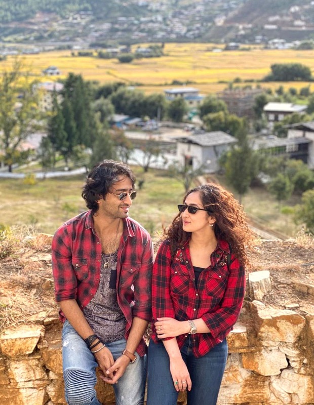 Shaheer Sheikh and wife Ruchikaa Kapoor twin in plaid shirts on their honeymoon in Bhutan