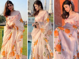 Mouni Roy mesmerises in floral silk organza saree worth Rs. 24,500 at Taj Mahal