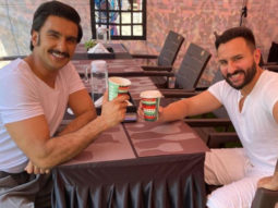 Saif Ali Khan and Ranveer Singh twin in white as they bond over a cup of coffee on set